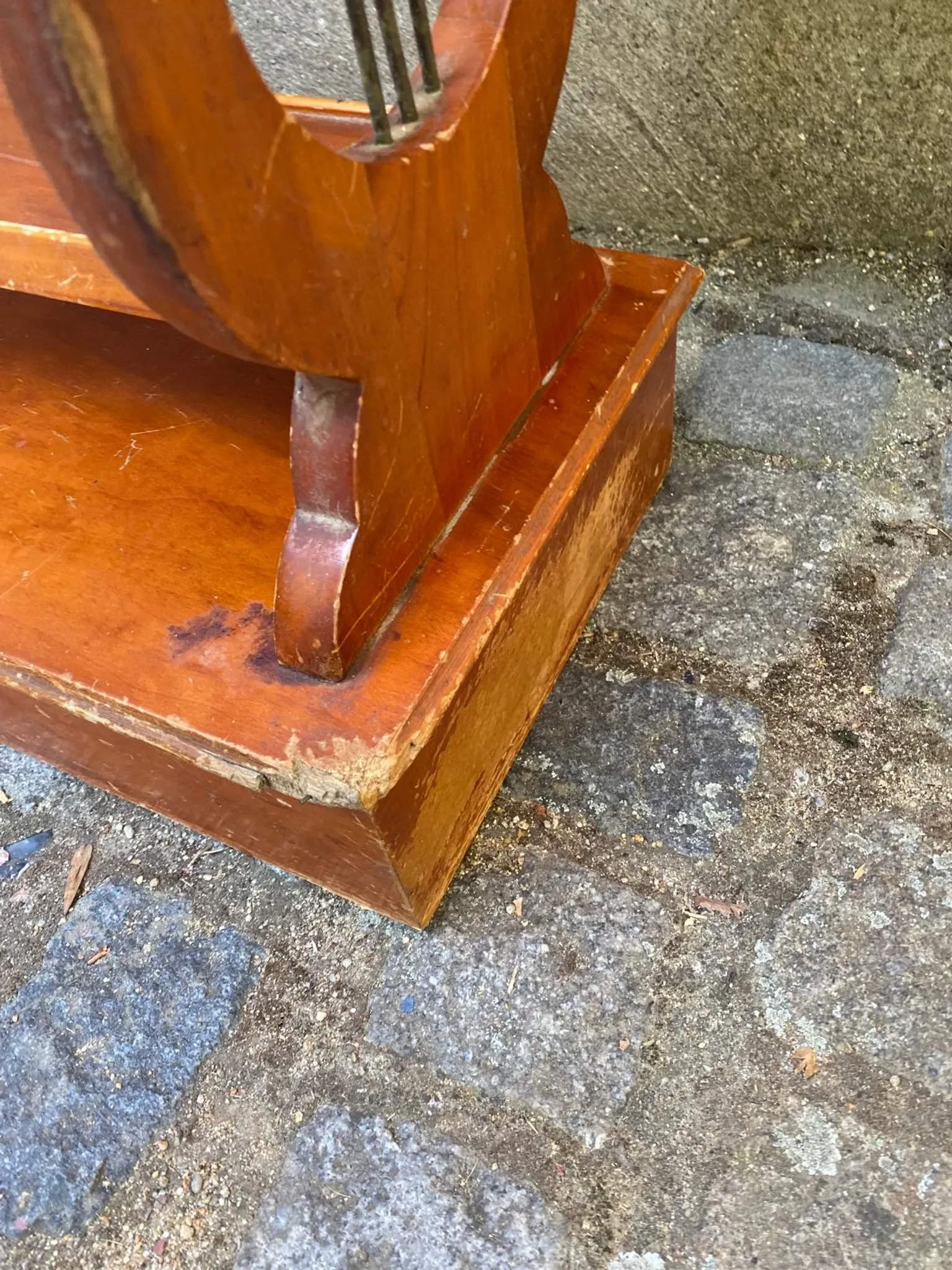 Vintage Wooden Console Table with Lyre Legs — Empire Directoire Style 1960