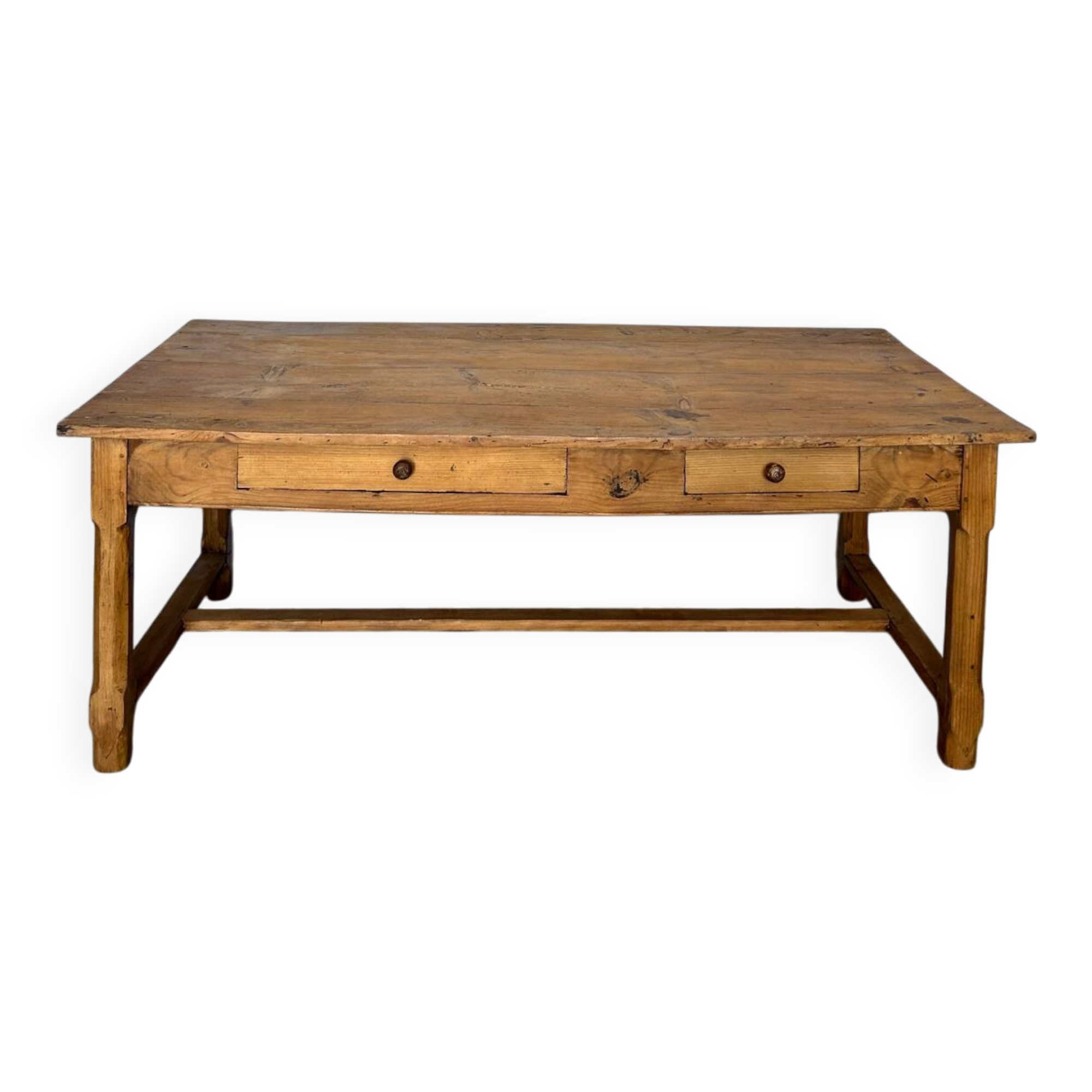 Antique solid wood farmhouse table with 2 drawers