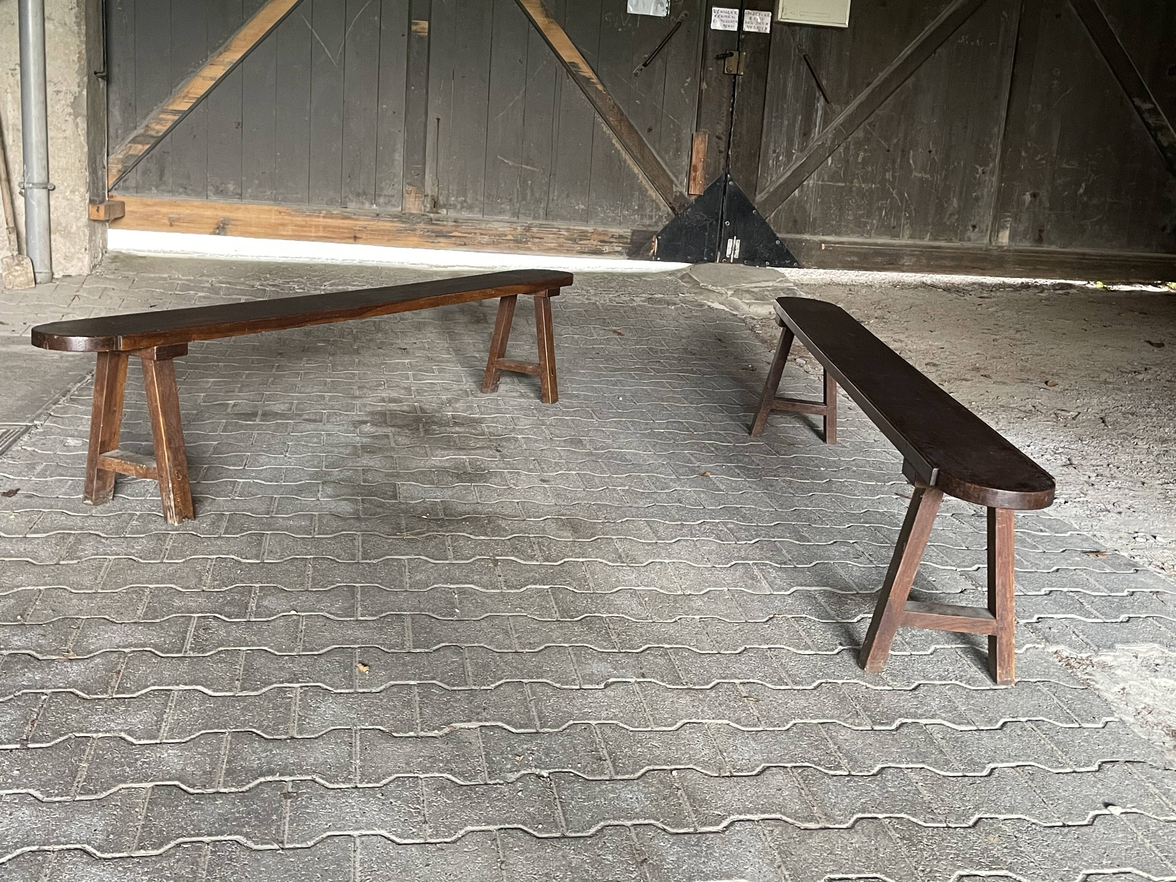 Pair of old benches in solid oak