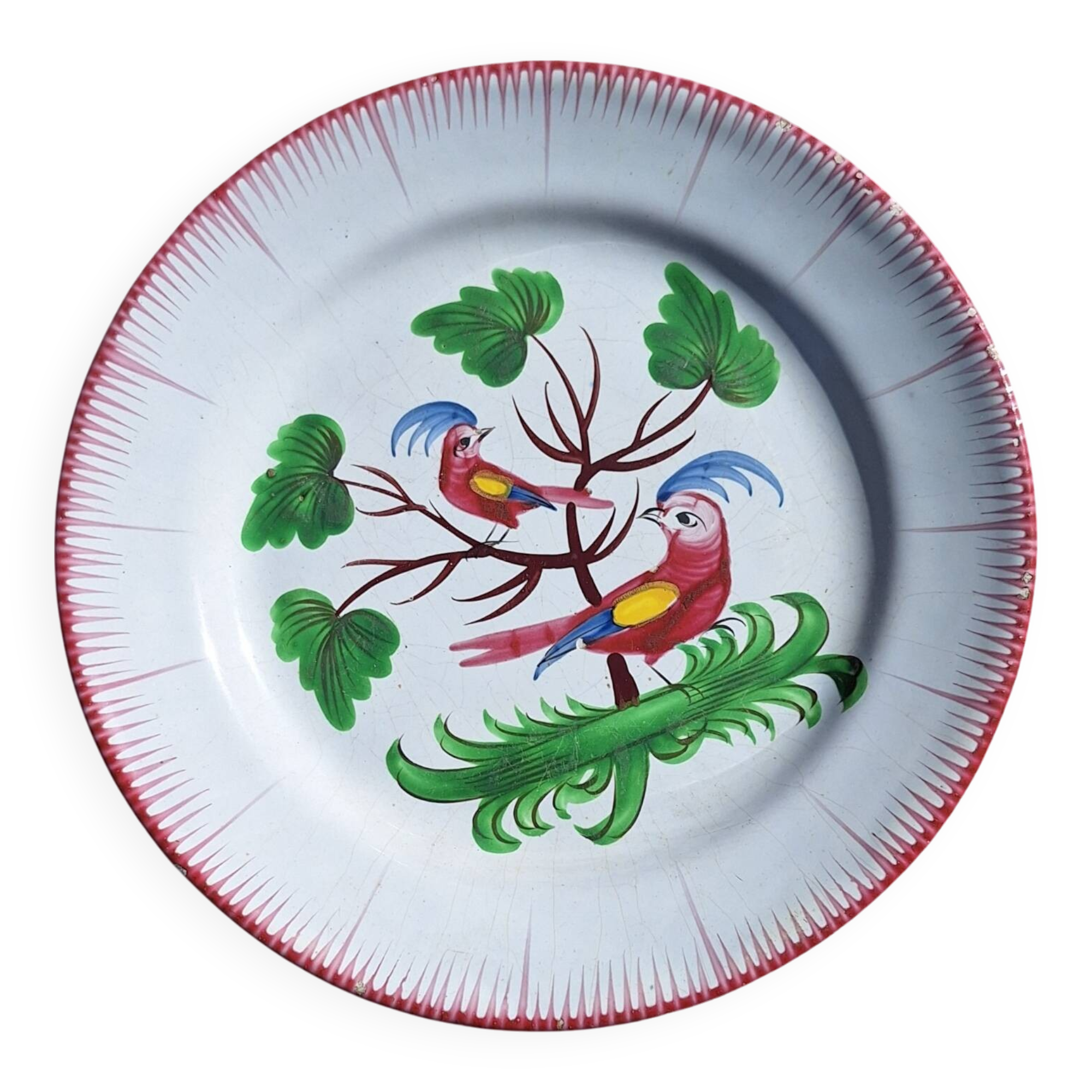 Earthenware plate with parrot decoration
