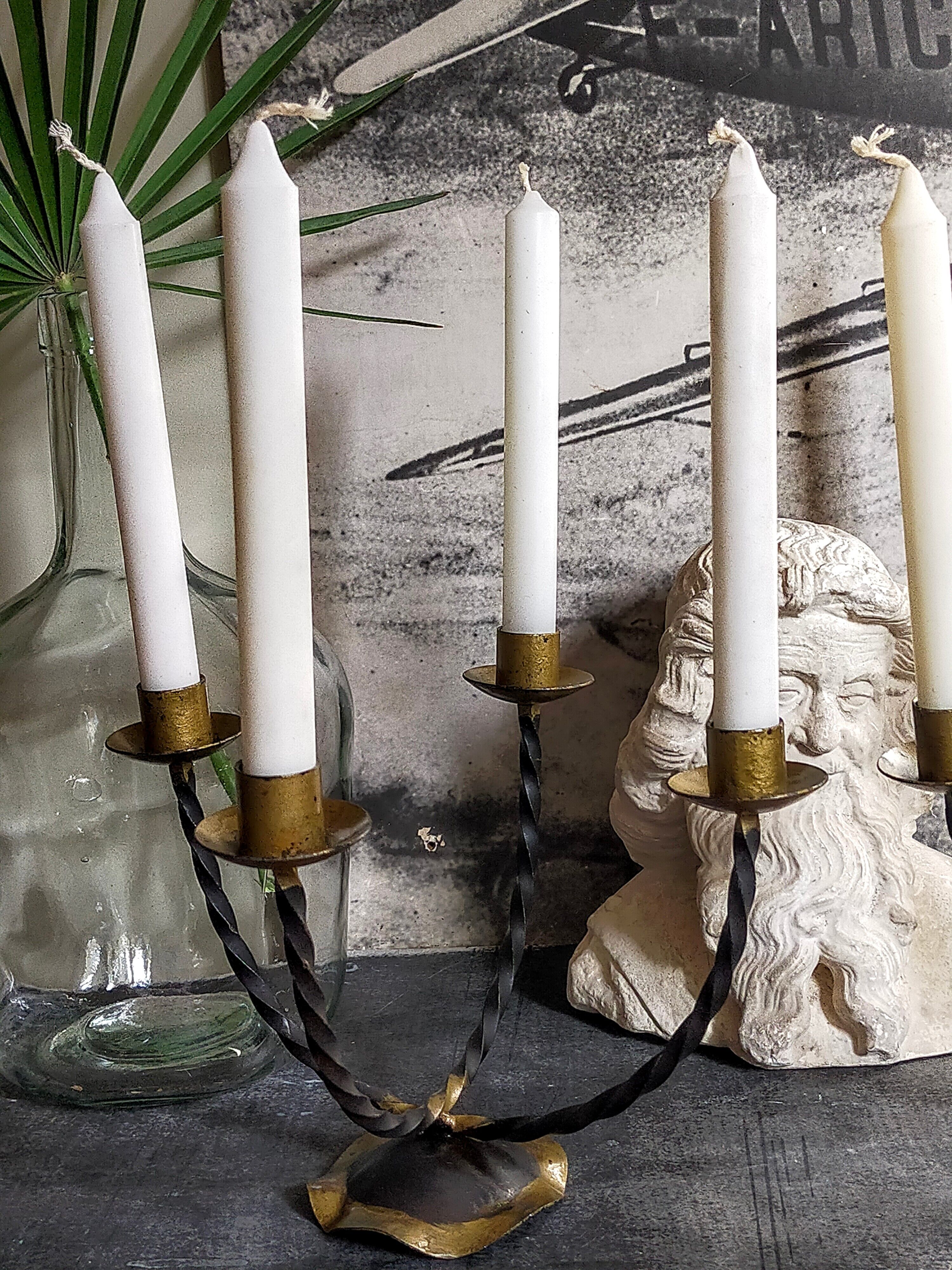 Pair of wrought iron candle holders four arms 50s