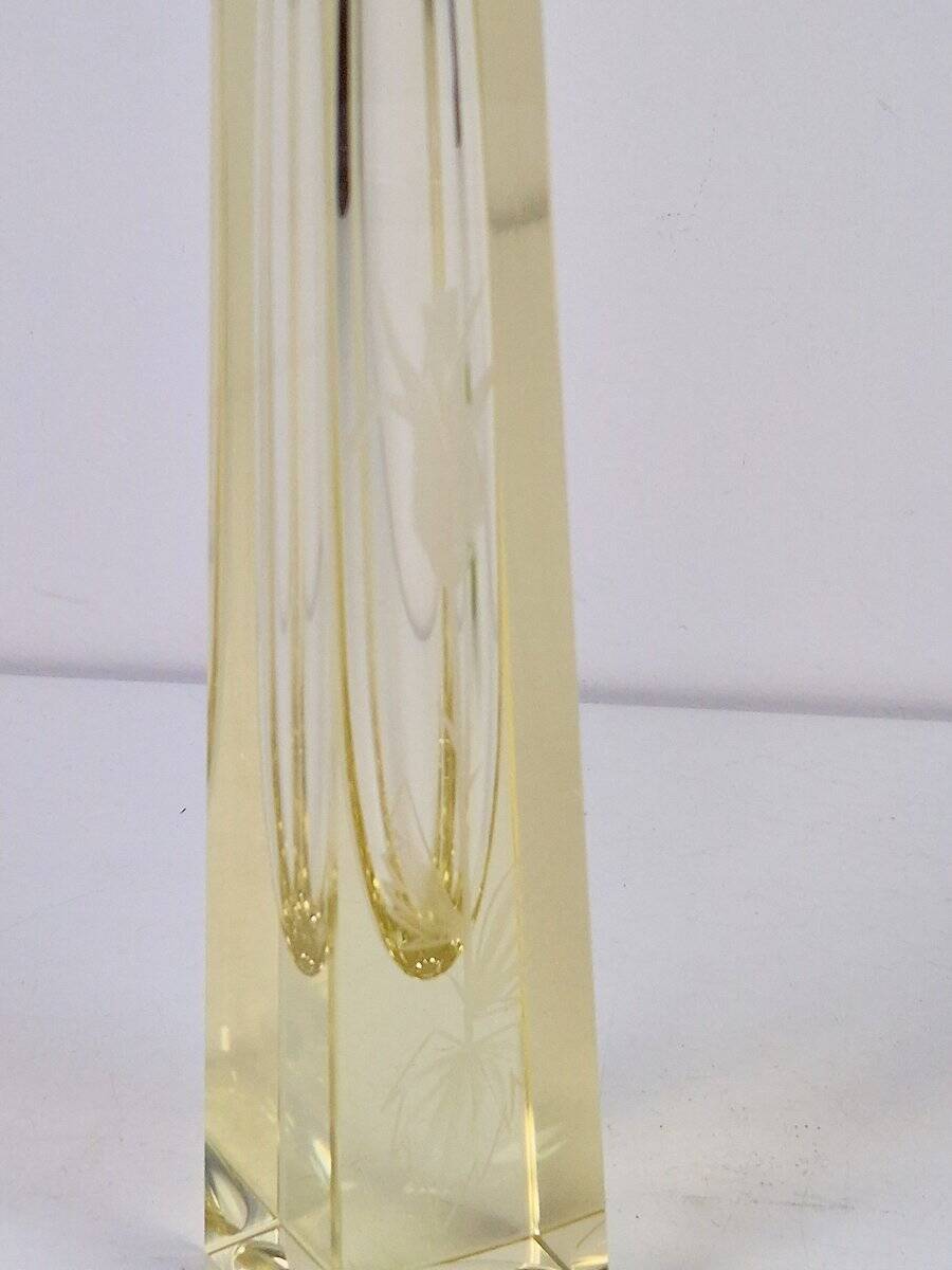 Citrine Drop Cut Engraved Glass Vase by Antonin Drobnik for ZBS, 1960s