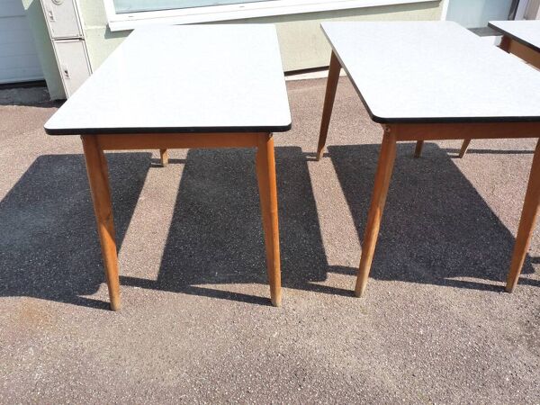 lot de 3 table en formica blanc et bois vintage