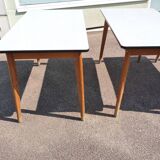 set of 3 vintage white Formica and wood tables