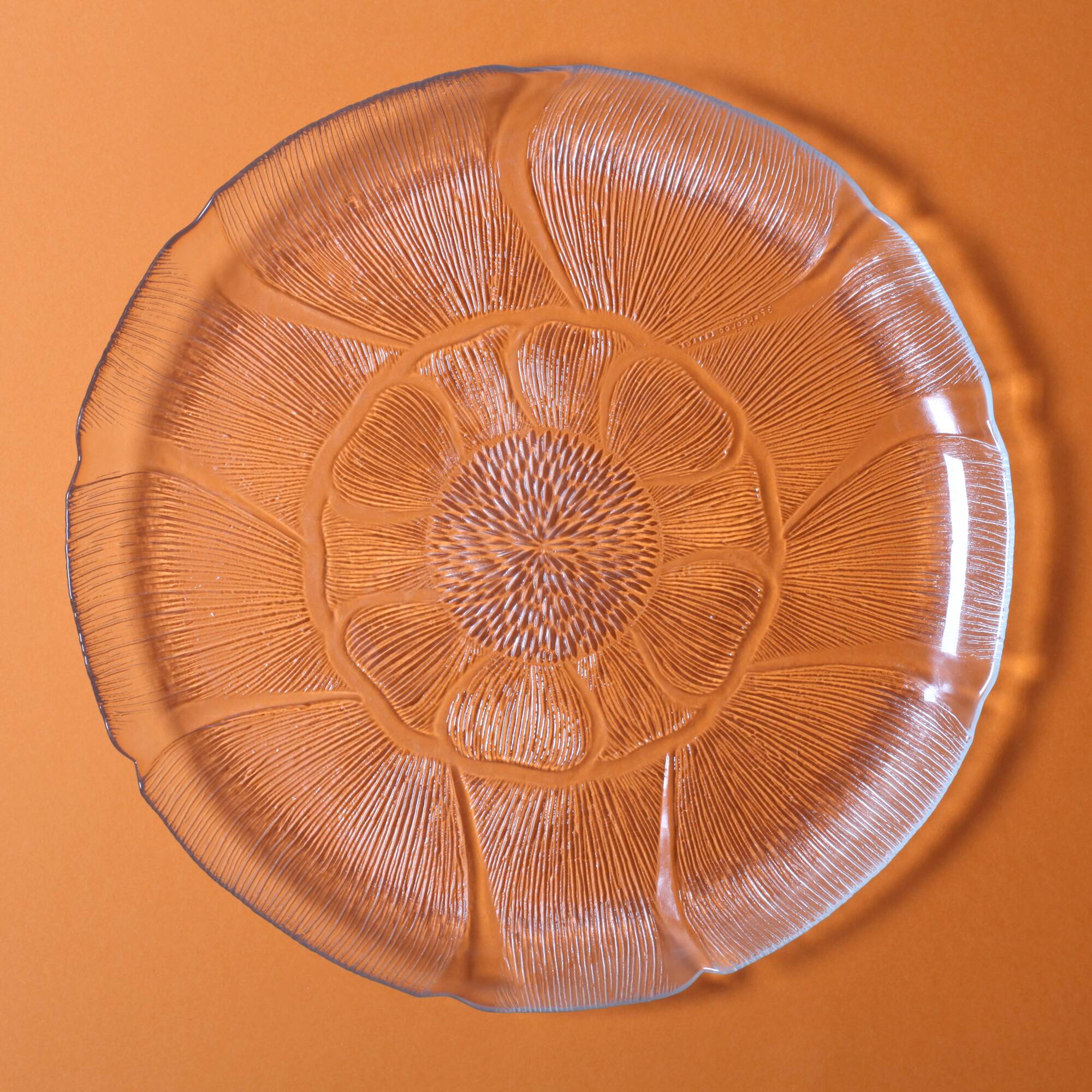 Large Platter Fleur, Vintage Decorative Clear Plate / Arcoroc / France