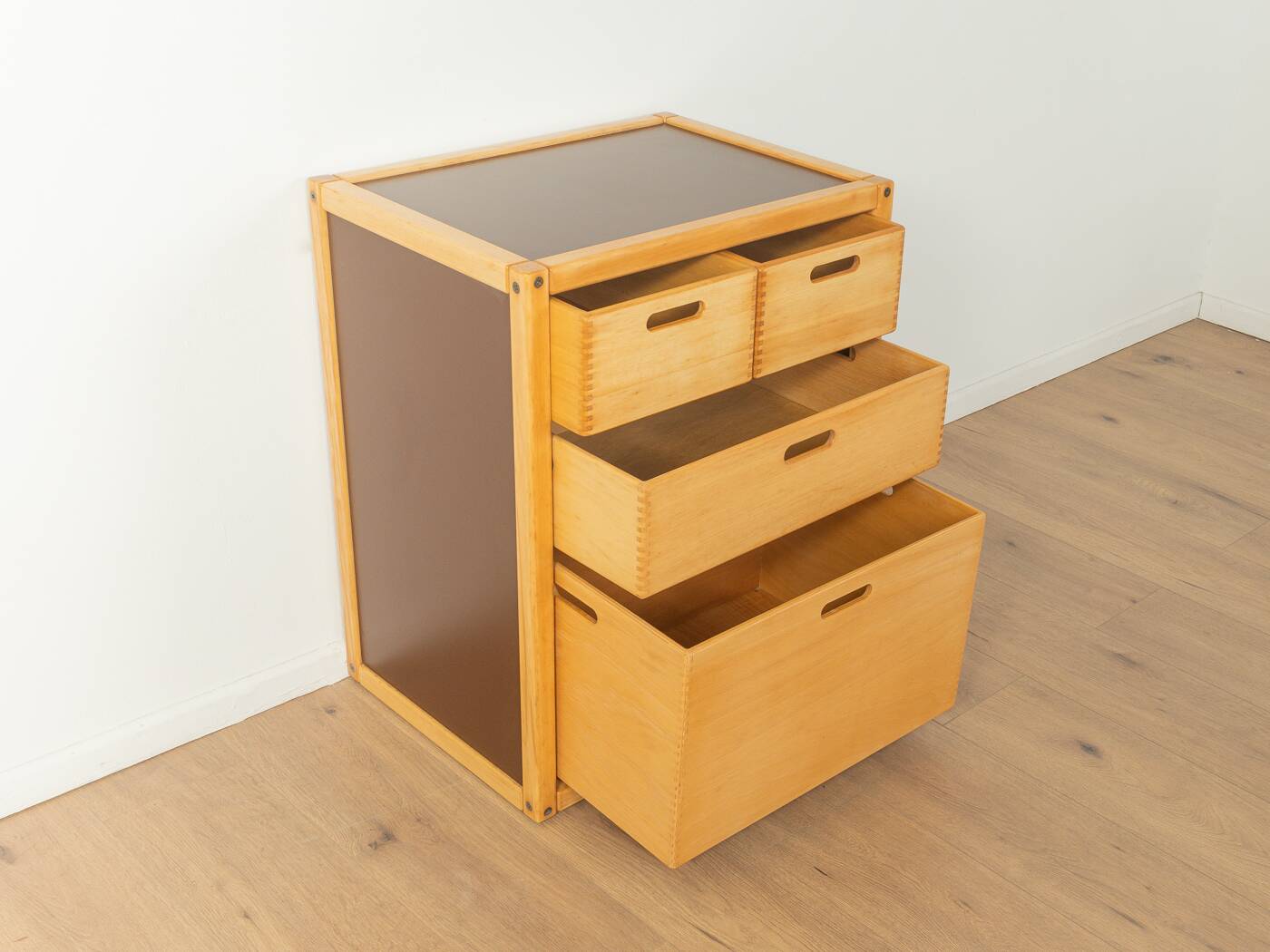 Flötotto chest of drawers, 1970s, beech, brown HPL, 4 drawers
