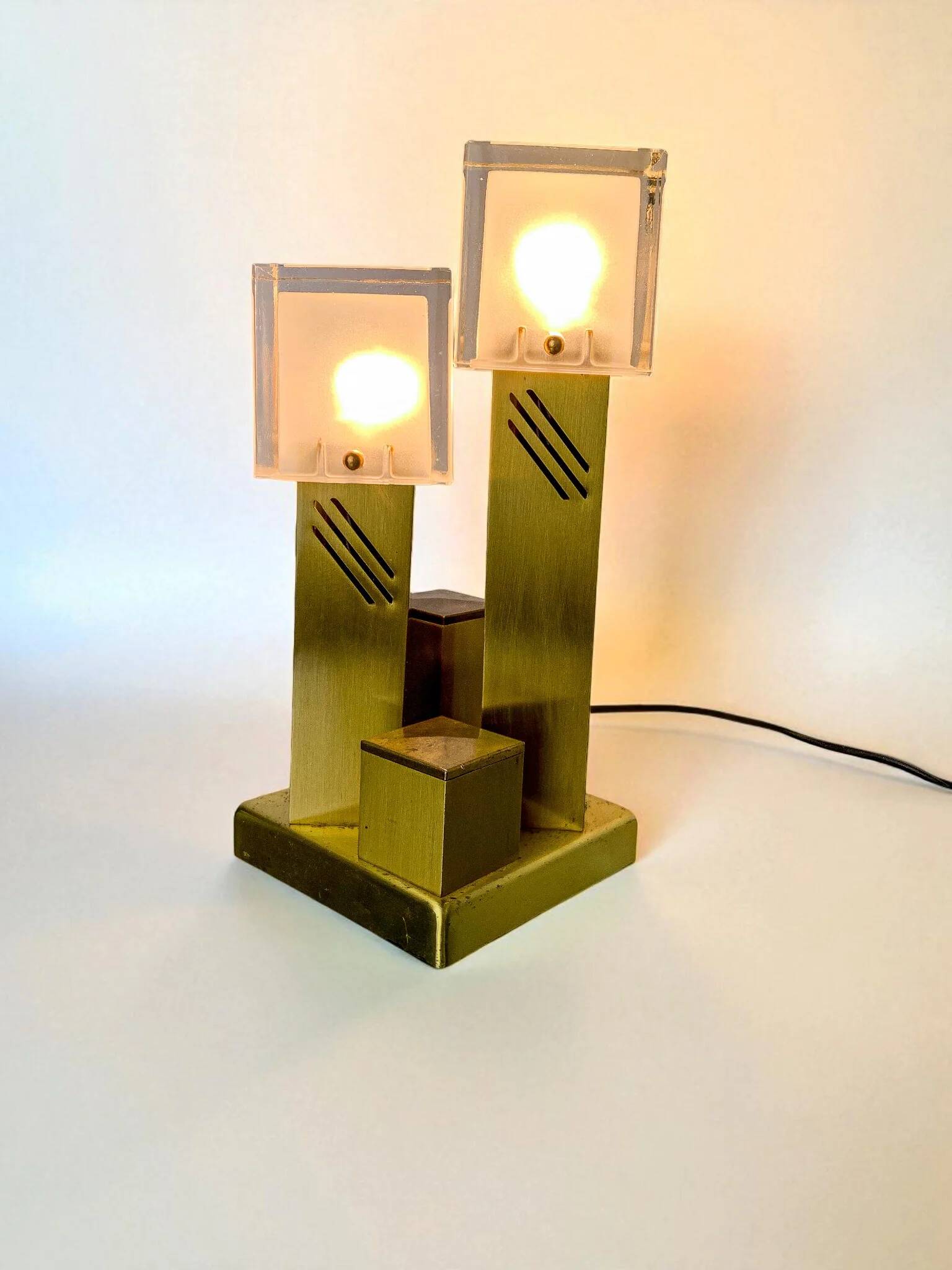 Cubic Murano glass table lamp by Gaetano Sciolari, Italy 1970s
