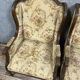 Large pair of Louis XVI style carved wooden wingback armchairs