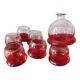 Vintage red designer glasses and carafe set, tumbler glass base