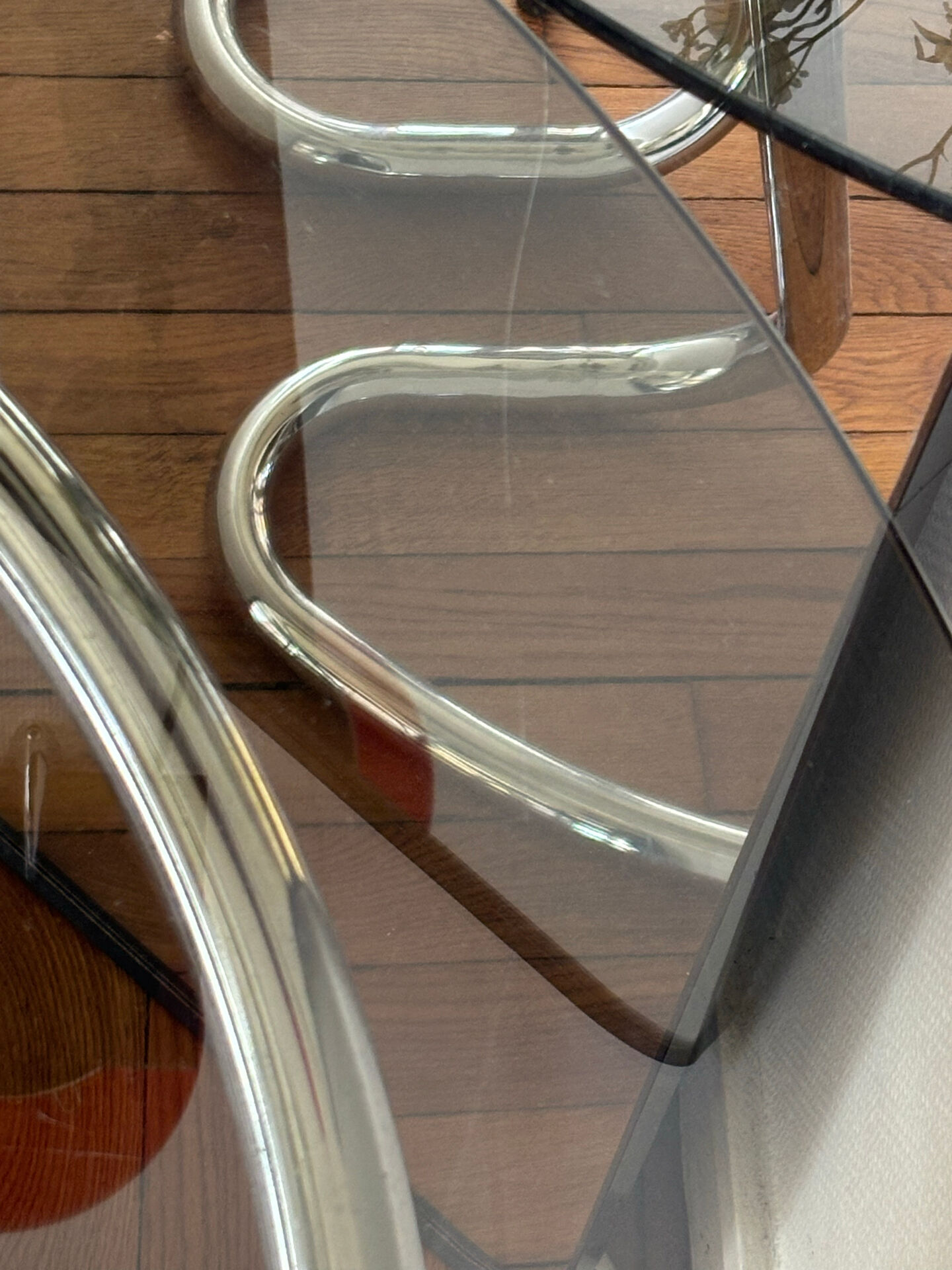 Glass and chrome table 70s Space Age