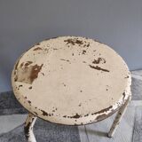 3-foot white metal workshop stool with wood seating threaded axis