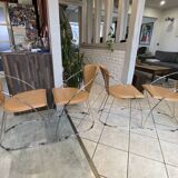 Set of 4 Linda armchairs by Arrben in camel leather with a chrome frame.