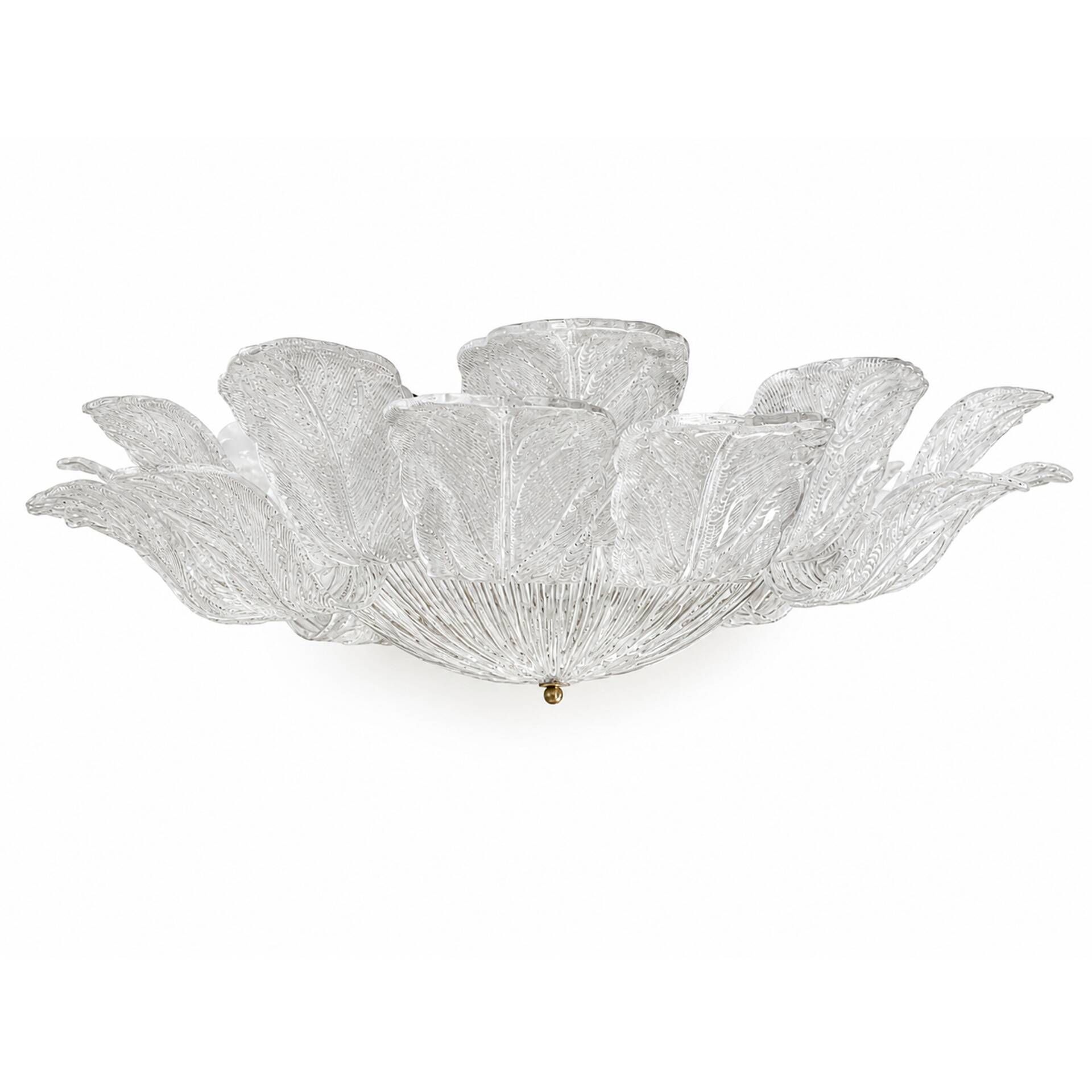 Contemporary Large Italian Clear Murano Glass Leaf Flush Mount Ceiling Ligh
