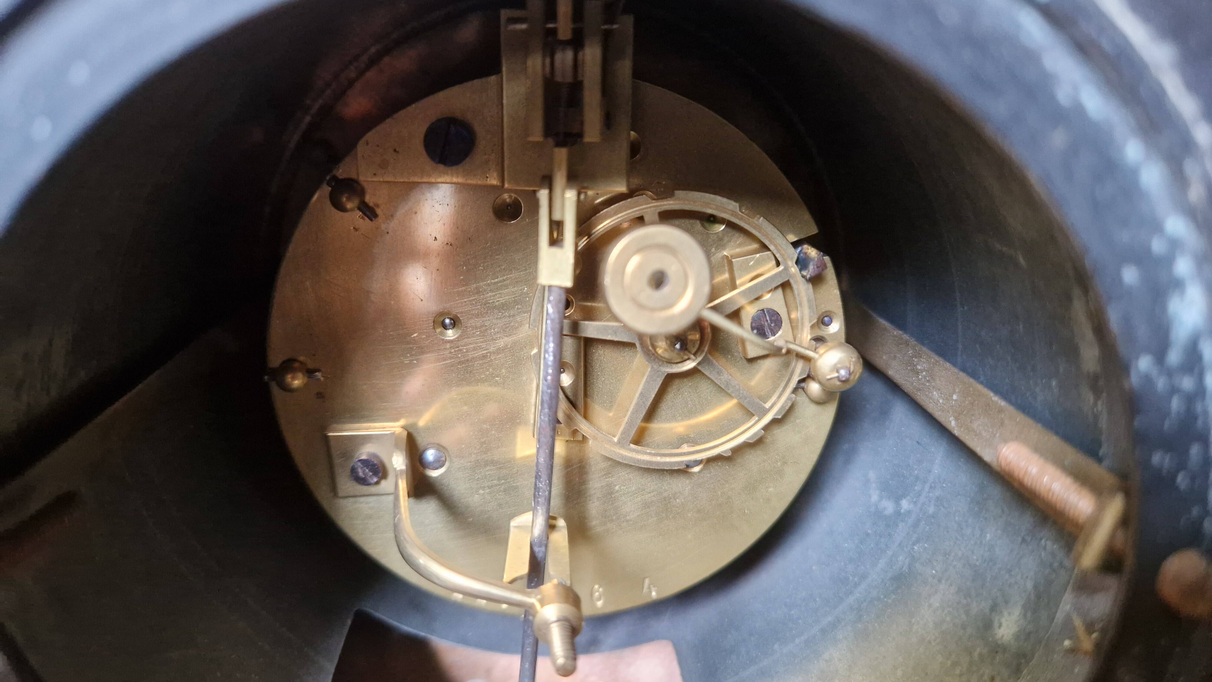 Napoleon III style black marble clock, in working condition