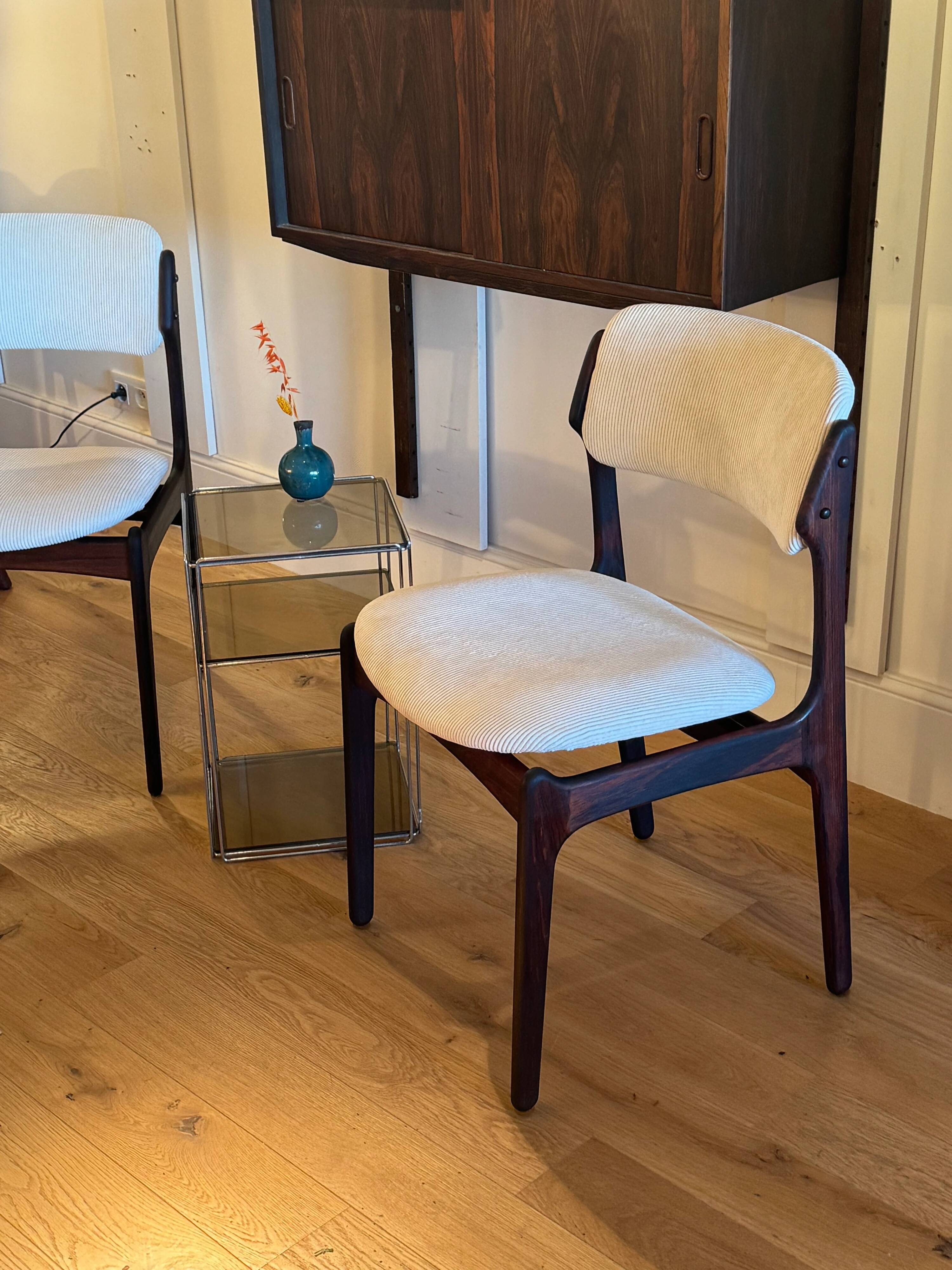 Pair of vintage Scandinavian chairs by Erik Buch model 49 in cream velvet.