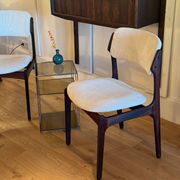 Pair of vintage Scandinavian chairs by Erik Buch model 49 in cream velvet.