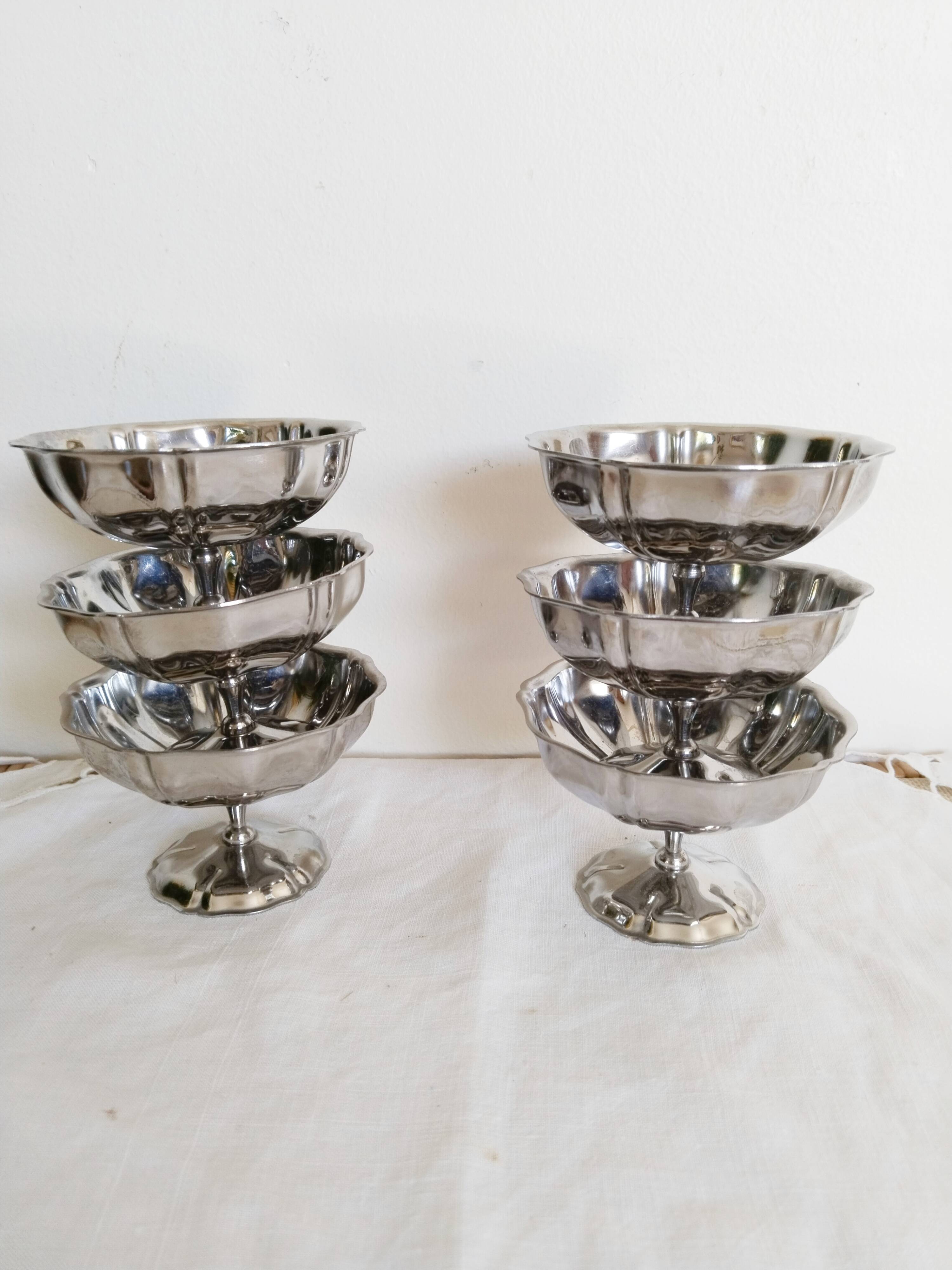 Coupes à glace ou sorbet  , vintage , en inox 18/10 , années 70 , made in France