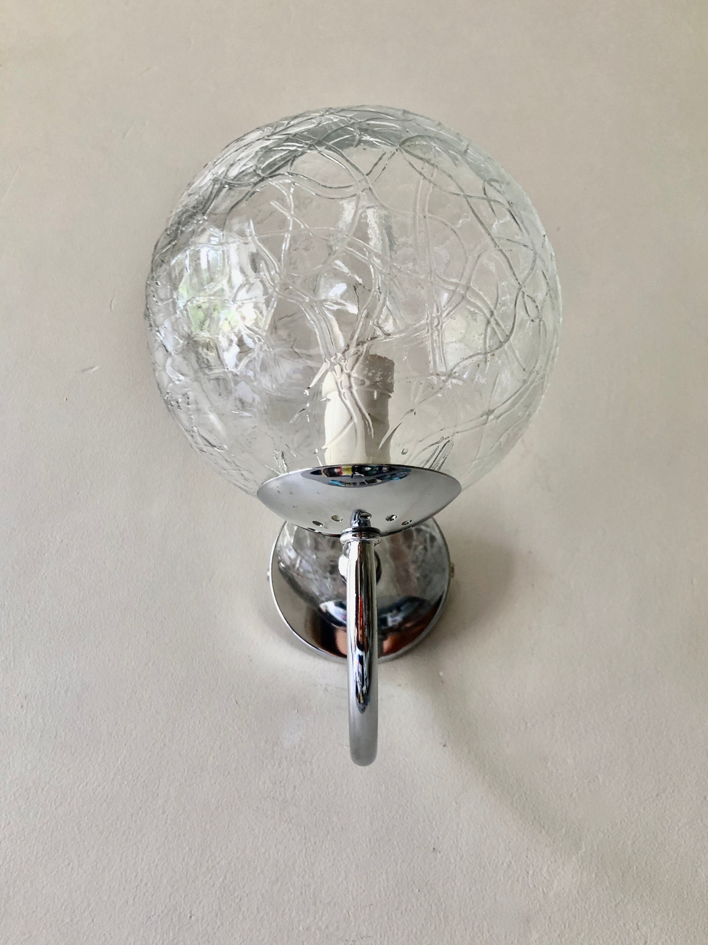 Wall lamp glass globe and chrome 1970