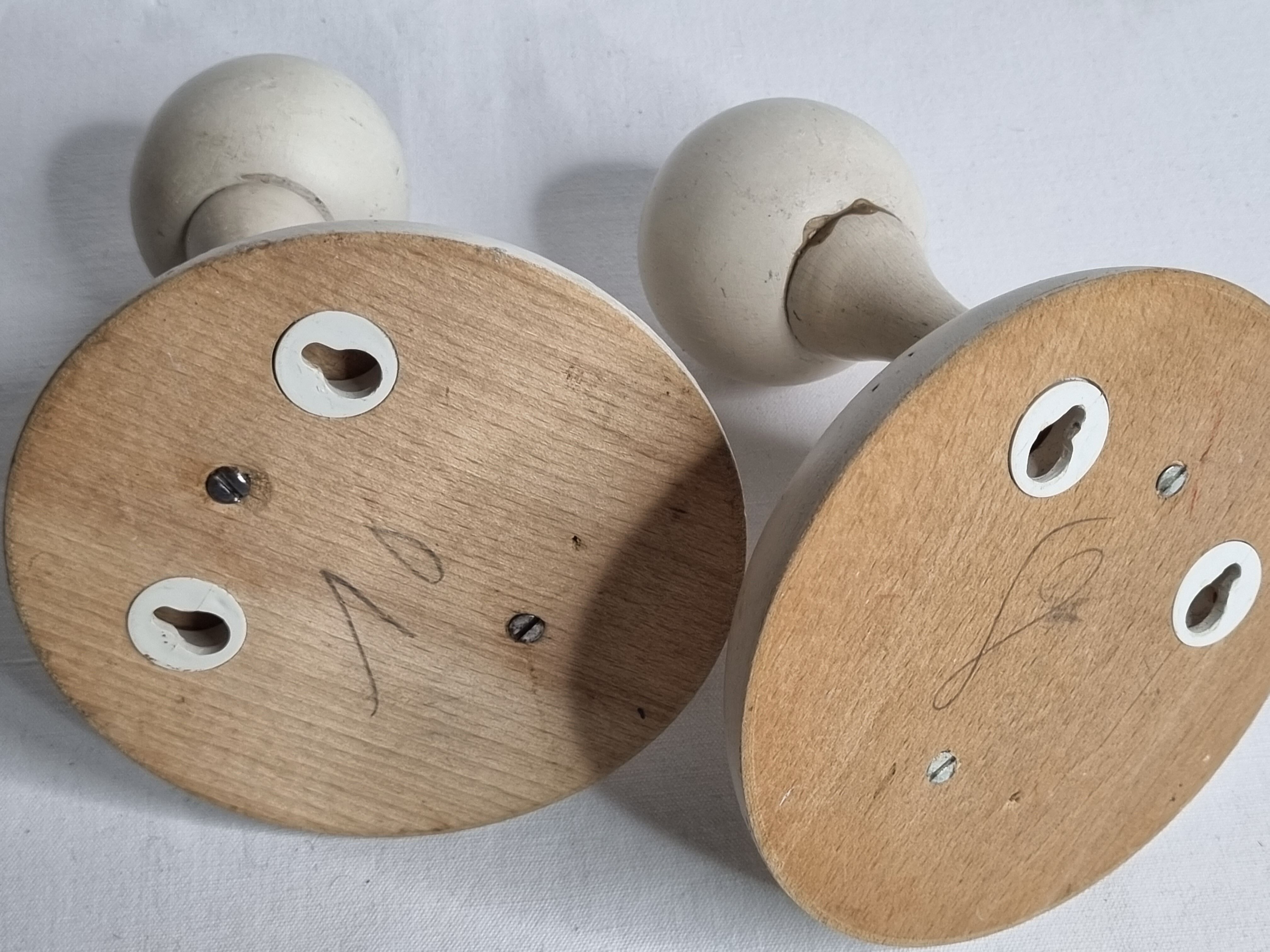 Pair of double hooks in white lacquered wood design, vintage