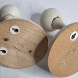 Pair of double hooks in white lacquered wood design, vintage