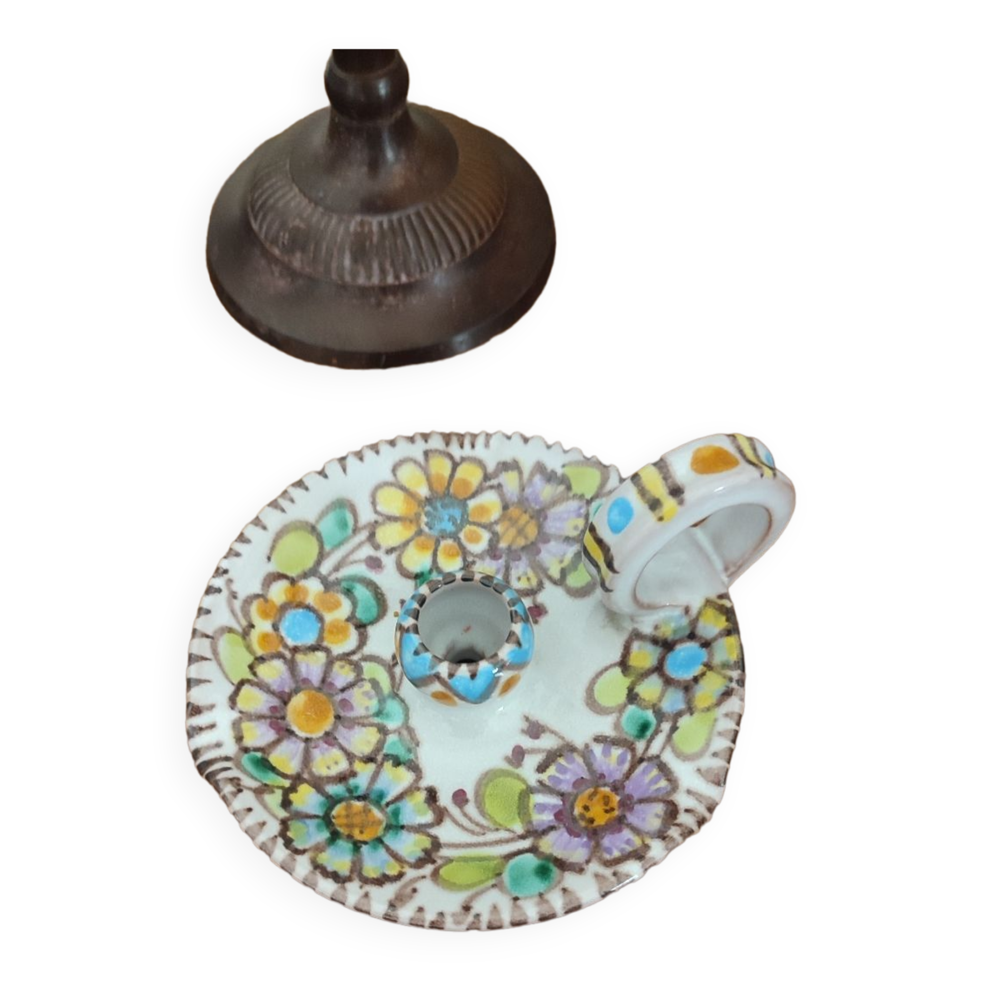 V.Pinto ceramic candle holder, Vietri. floral decor