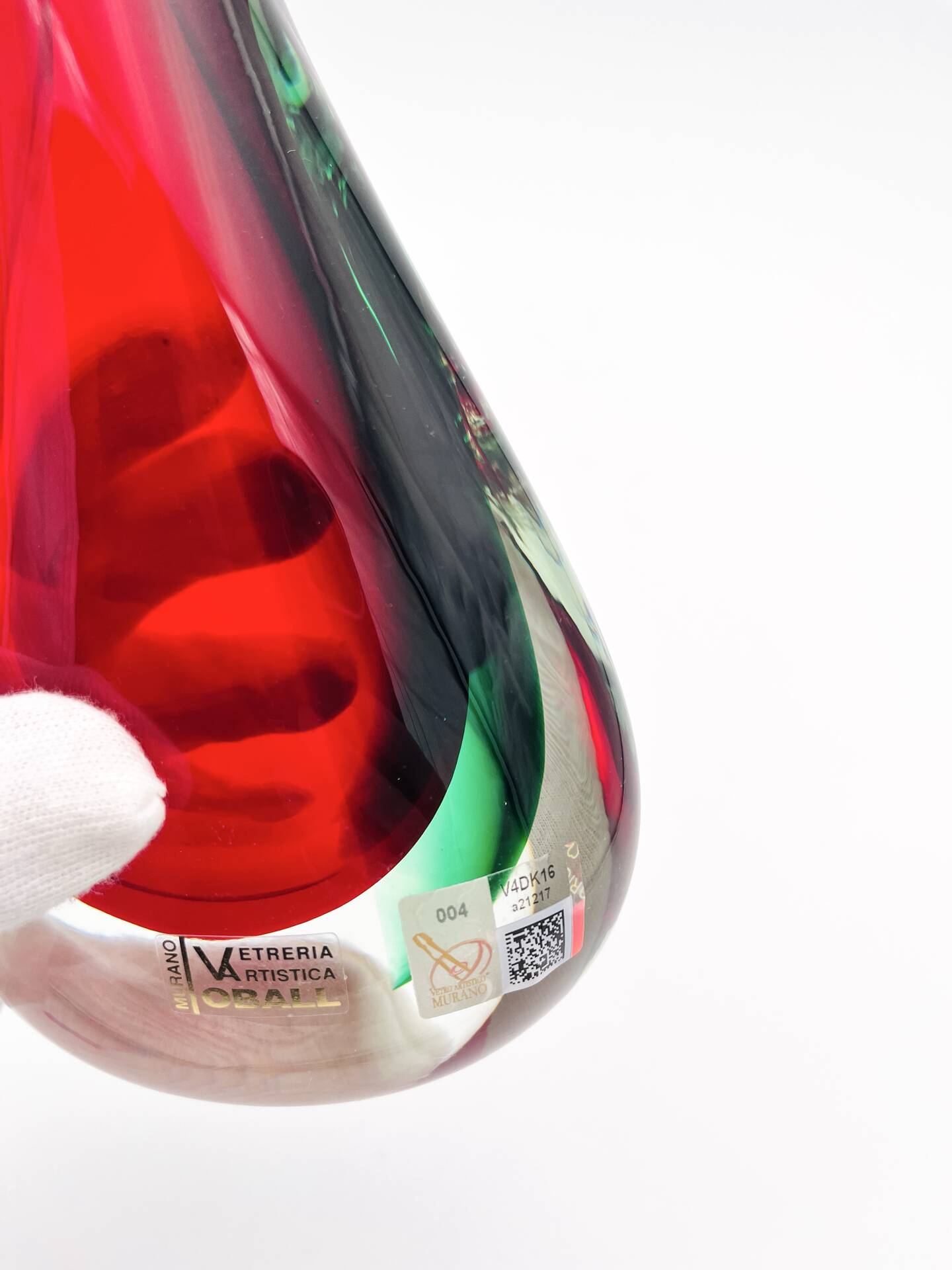 Vase sculpture murano michele onesto oball sommerso rouge vert 23.5cm