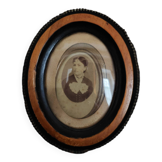 Old framed photo female portrait oval frame Napoleon III