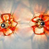 Paire d'appliques Fleur par la Murina, verre de murano orange, Italie, 1970