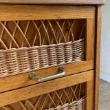 Vintage oak and rattan chest of drawers