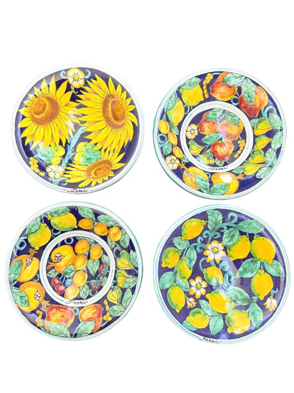 Lot de 4 assiettes décoratives majolique peintes à la main — Ceramiche d’Arte Parrini, Toscane