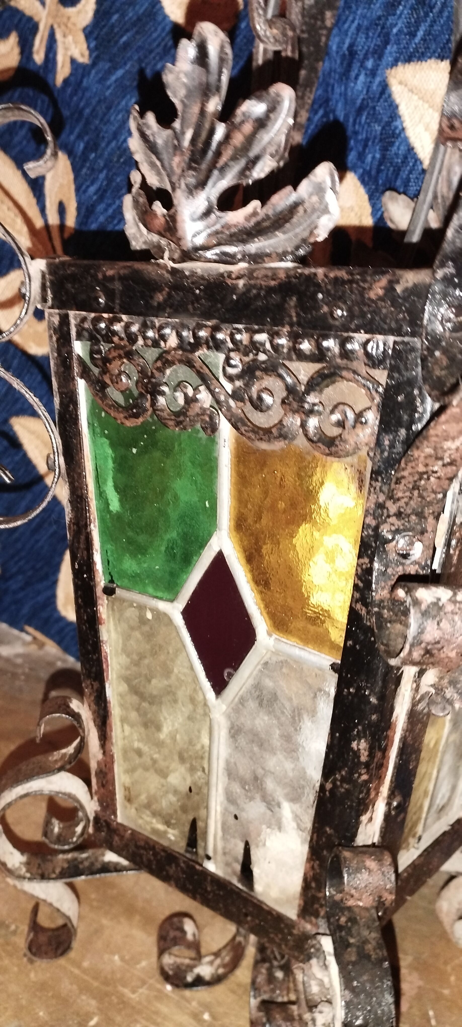Chandelier old lantern interior / exterior colored glasses multicolor