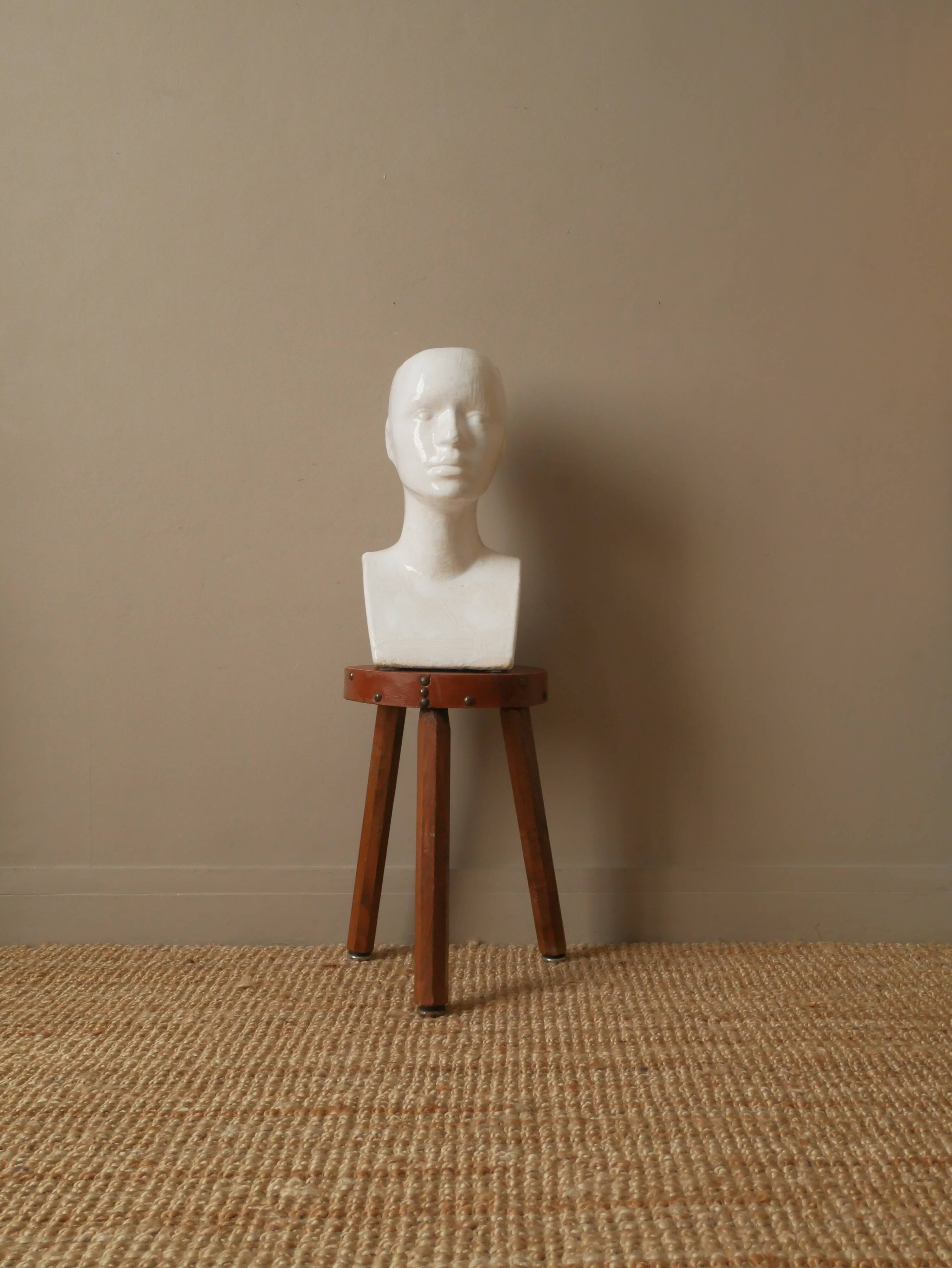 Vintage design vase 70s enamelled ceramic bust sculpture head face