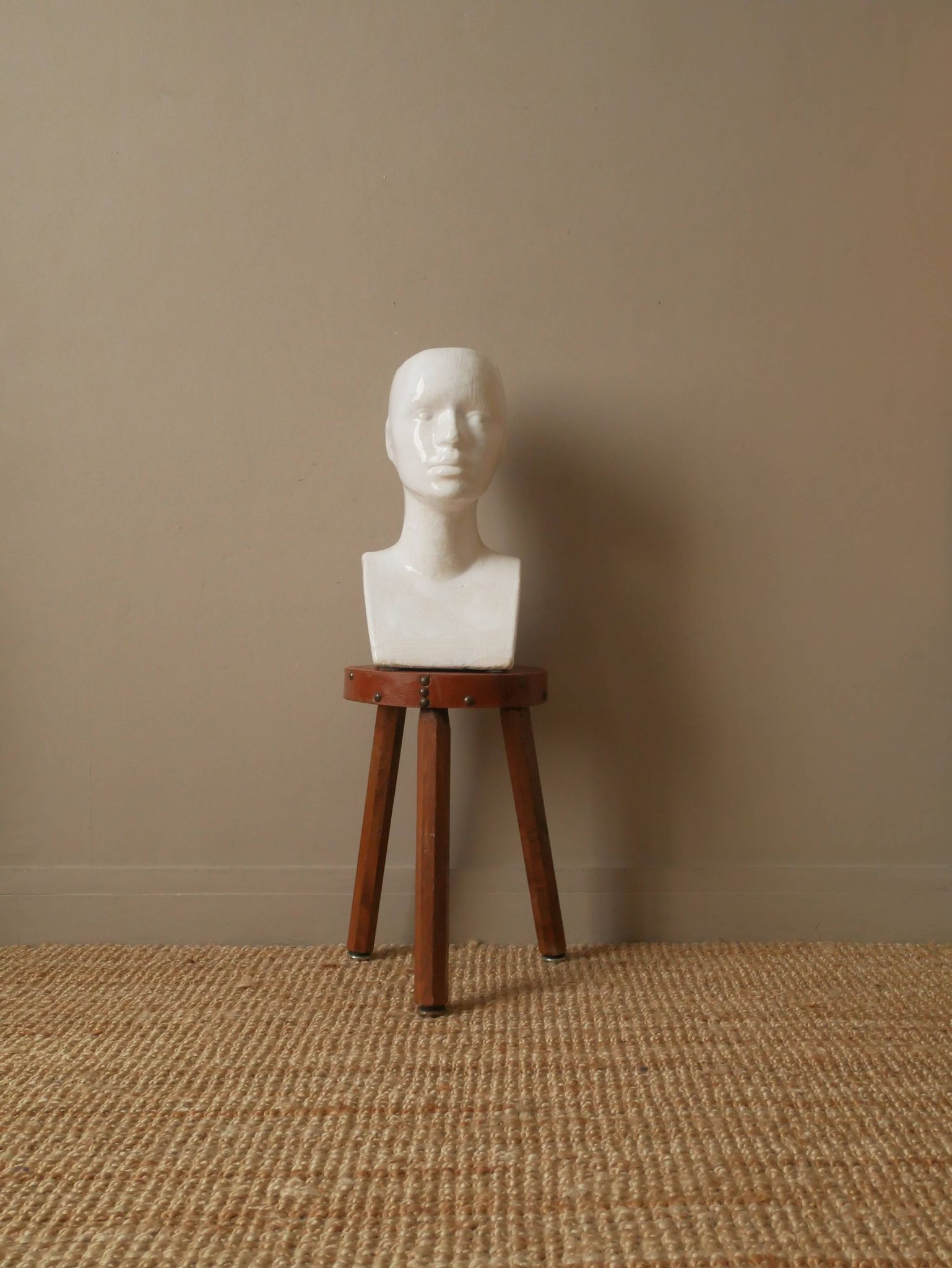 Vintage design vase 70s enamelled ceramic bust sculpture head face