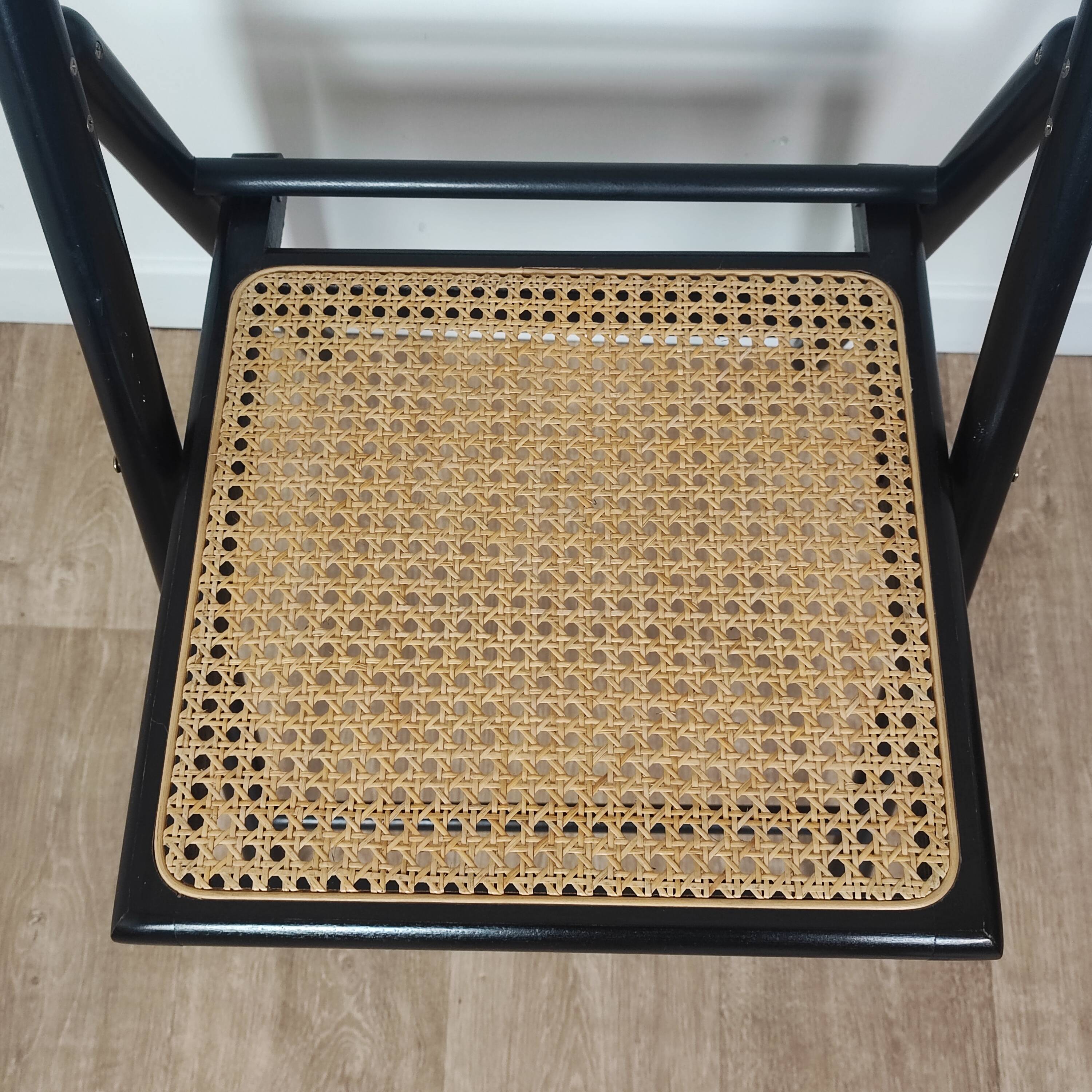 4 chaises pliantes bois et rotin