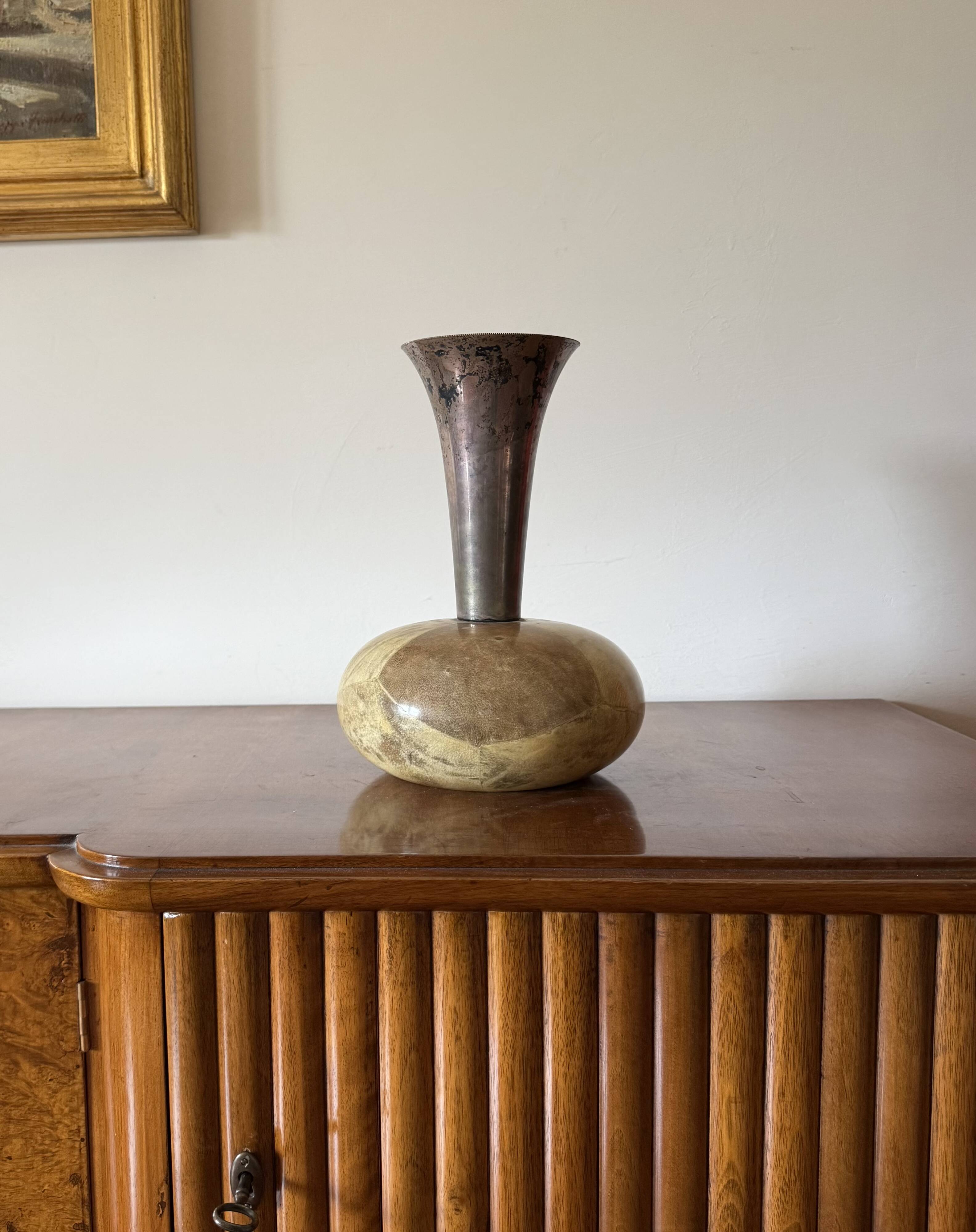 Mid-century cream parchment vase, Aldo Tura Italy 1950s