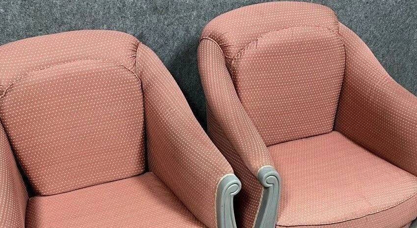 Pair of bergère armchairs + 1 Art Deco pouf in lacquered wood