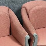 Pair of bergère armchairs + 1 Art Deco pouf in lacquered wood