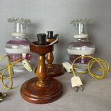 Lampes de table rustiques en bois de ferme portugaise avec abat-jour en verre torche, 1970s, Set de 2