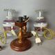 Portuguese Farmhouse rustic wooden table lamps with torch glass shades, 1970s, Set of 2