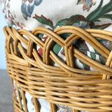 Rattan pouf and vintage fabric