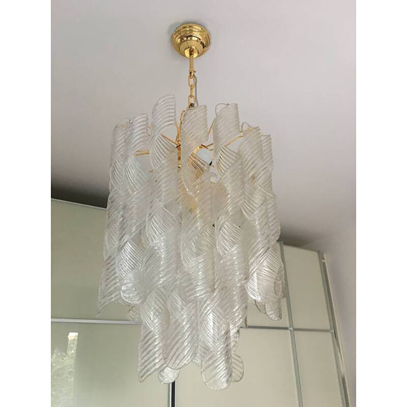 Murano Glass Chandelier "Virgola" Made in Italy Venini Style