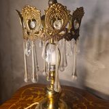 1960s lamp in bronze and brass with glass tear drop pendants, 38x18.