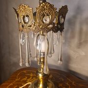 1960s lamp in bronze and brass with glass tear drop pendants, 38x18.