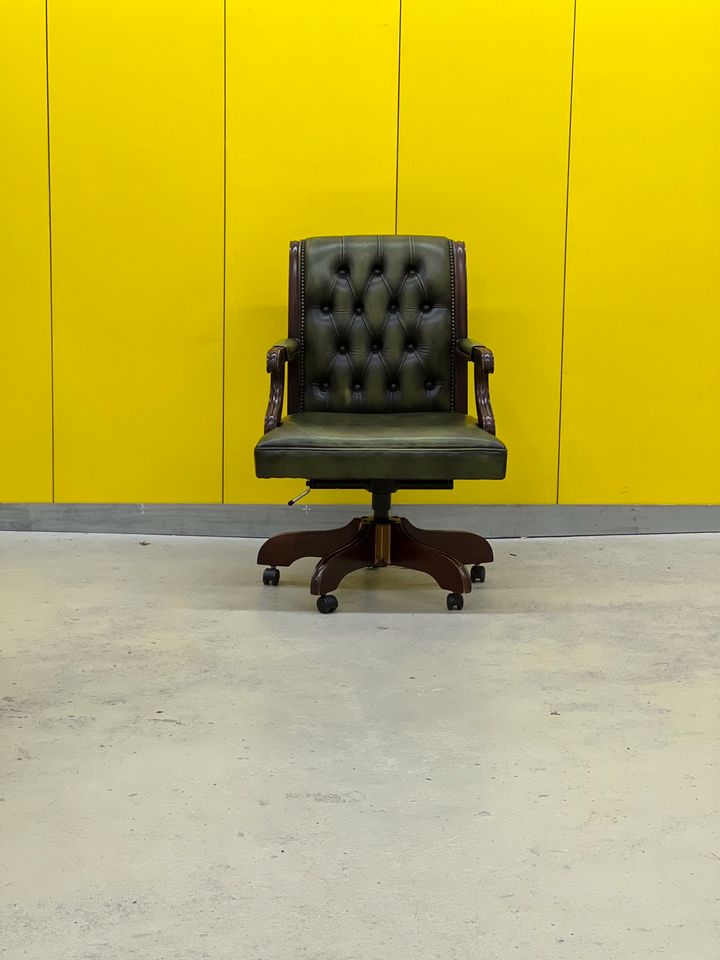 Vintage Green Leather Chesterfield Gainsborough Swivel Desk Chair