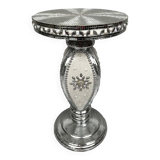 Small wooden pedestal table entirely covered with mirror mosaic
