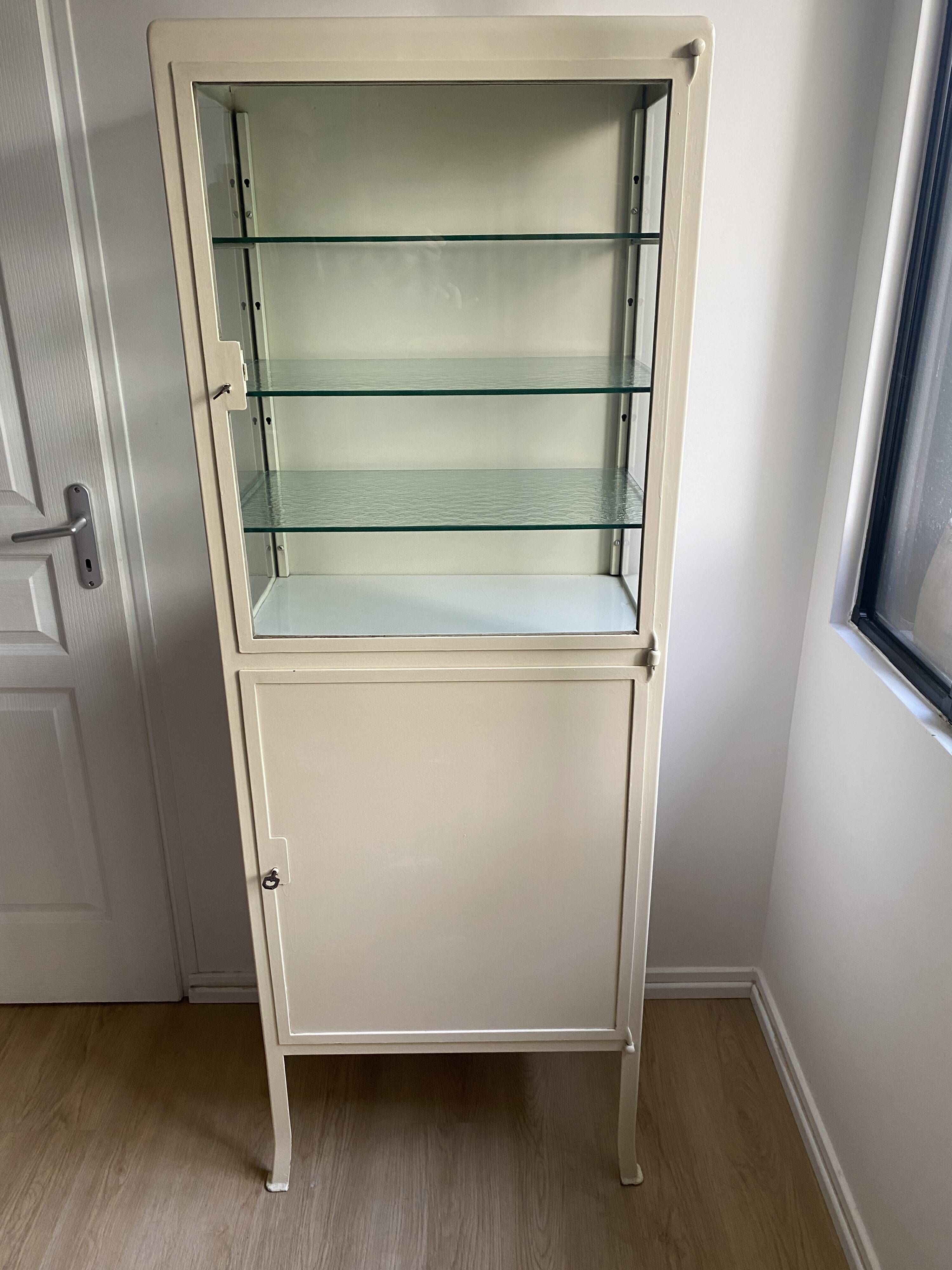 Vintage Parisian cabinet, metal display cabinet, small painted display cabinet