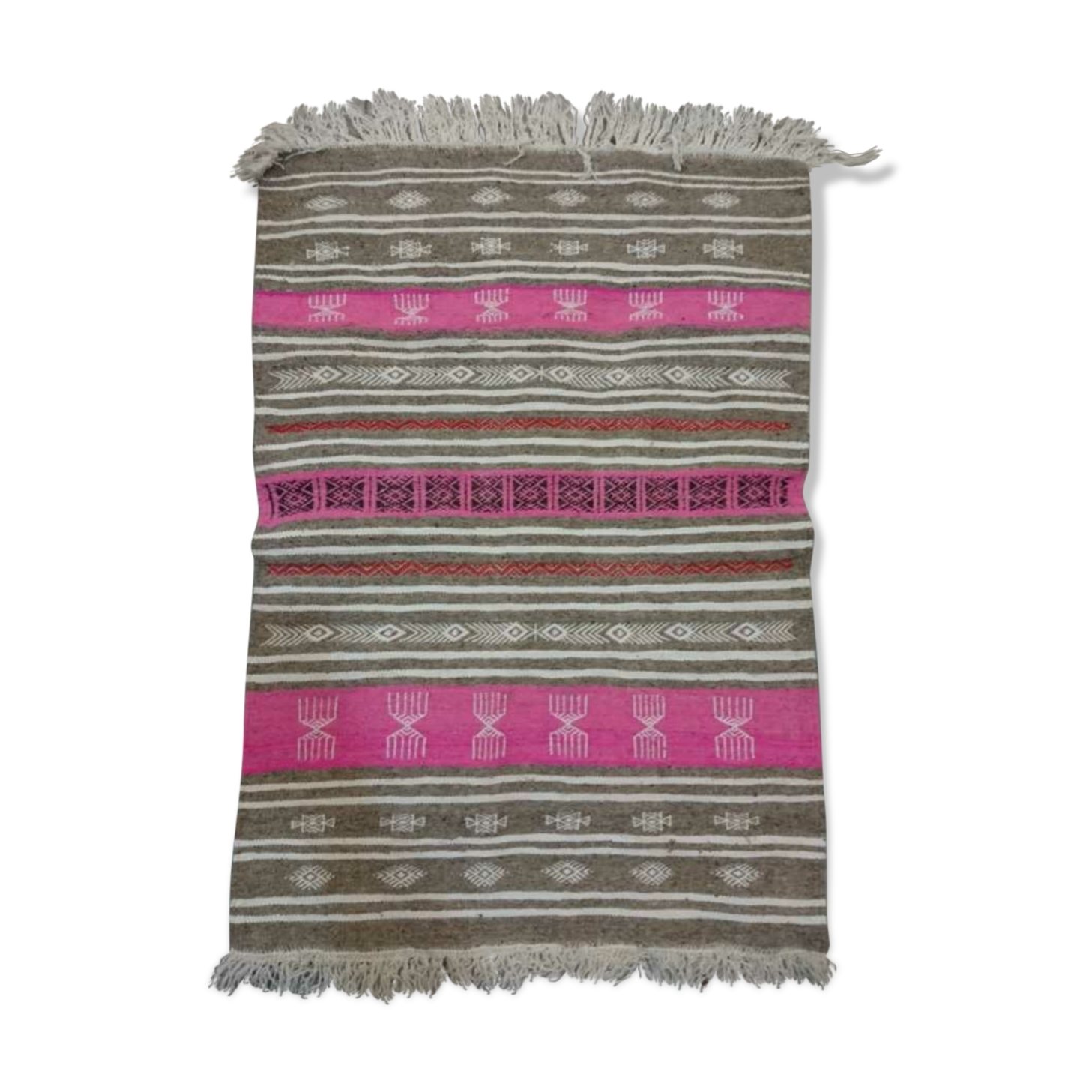 Grey and pink kilim carpet handmade 70x100cm