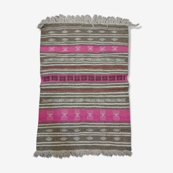 Grey and pink kilim carpet handmade 70x100cm