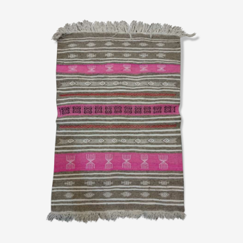 Tapis kilim gris et rose 70x100cm