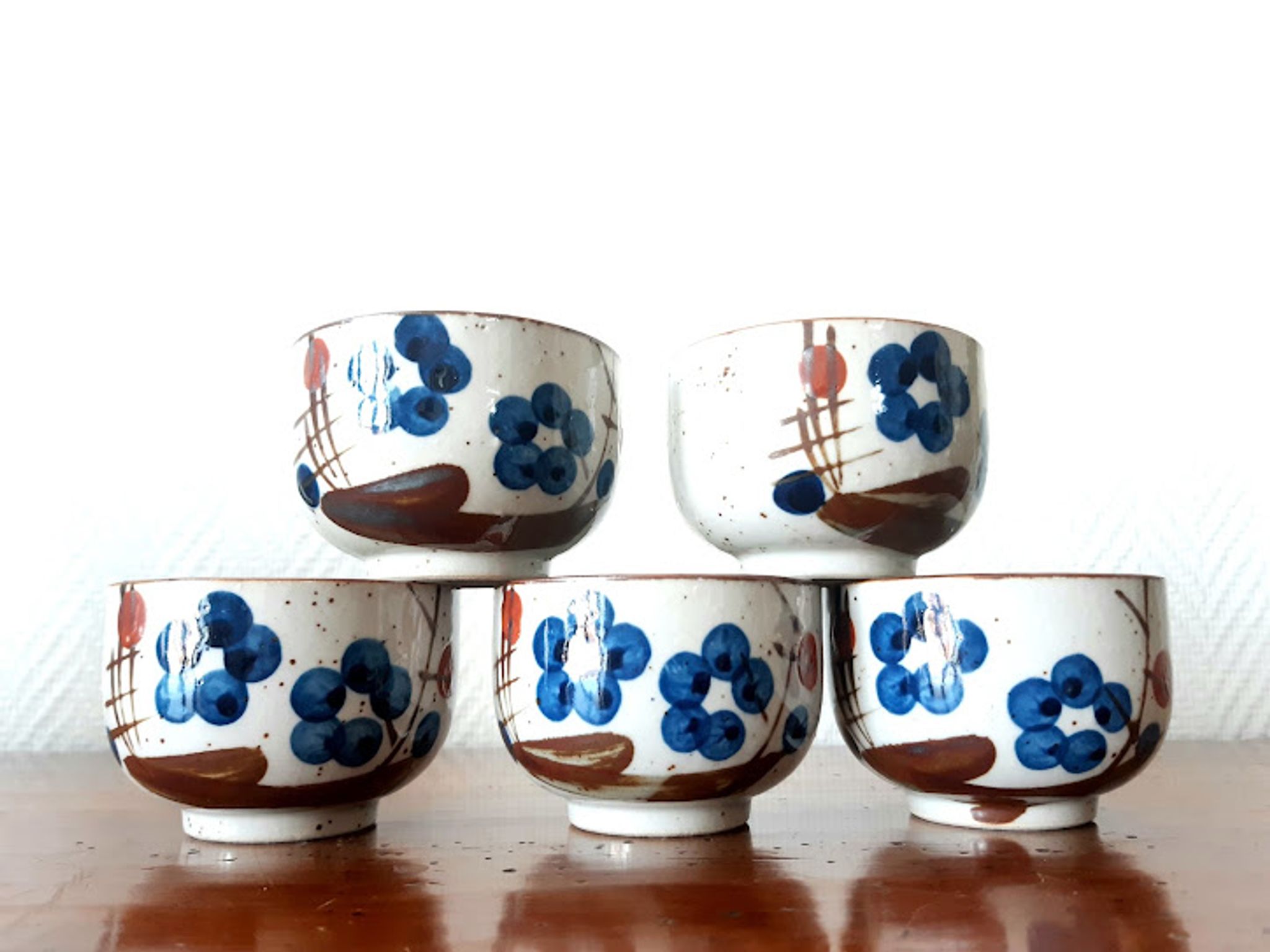 Stoneware tea set with currants, vintage Japan